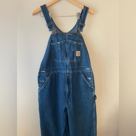 VINTAGE | Carhartt | Men's Loose Fit Washed Cotton Denim Bib Overalls - Picture 2 of 15